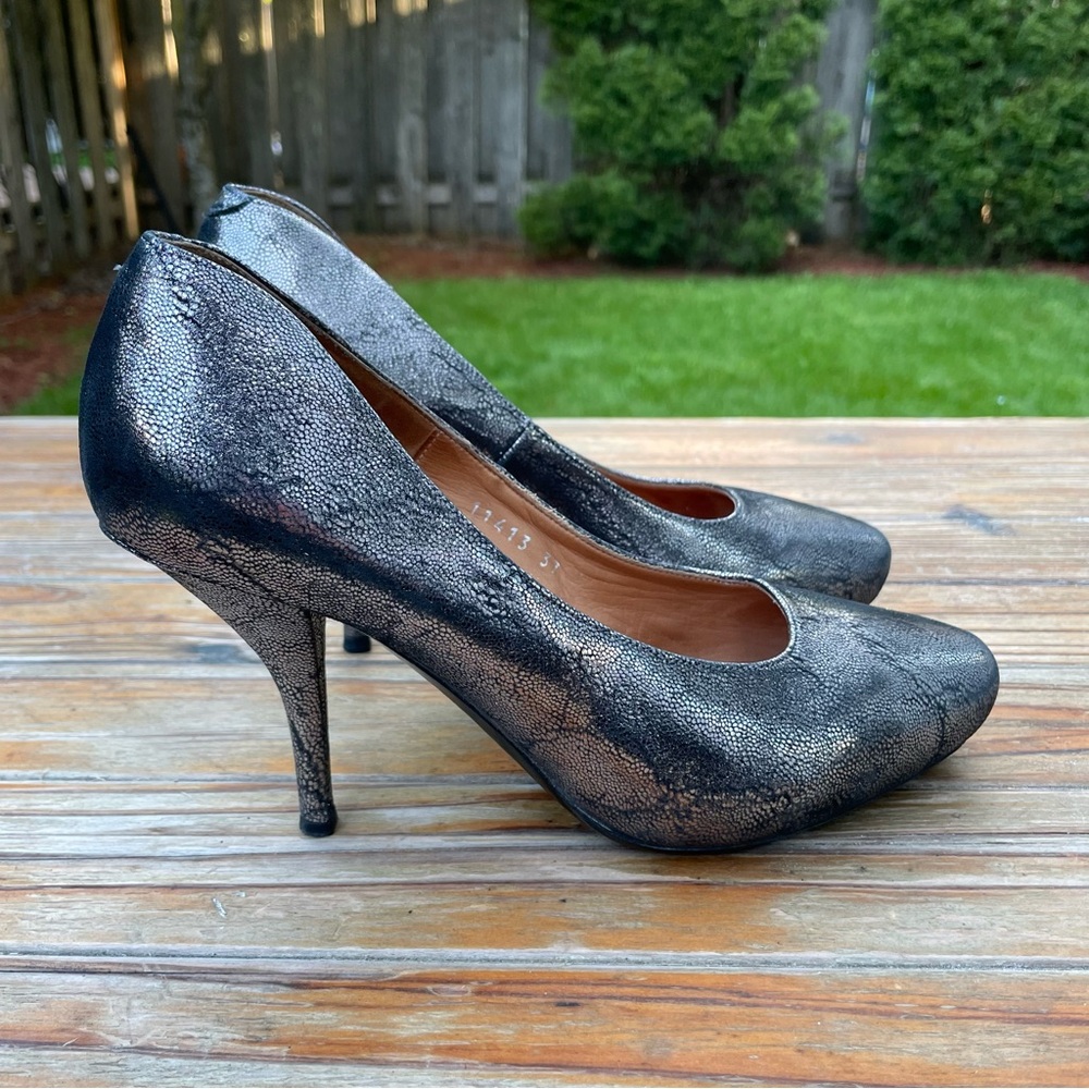 Dries Van Noten Black Metallic Heel Pump Size EUR 37 Snake Skin Leather